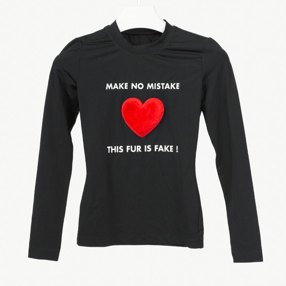 Moschino Jeans Black Jersey Printed Fur-Heart Long-Sleeve Top